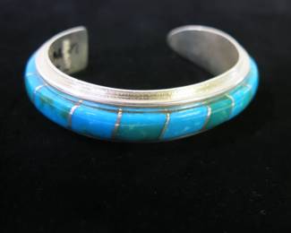 Billy Jaramillo Sterling Silver and Kingman Turquoise Chanel Cuff Bracelet