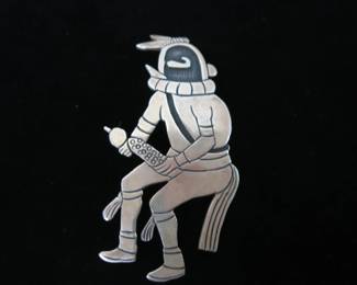 Marcus Lomayestewa Corn Dancer Sterling Kachina Brooch