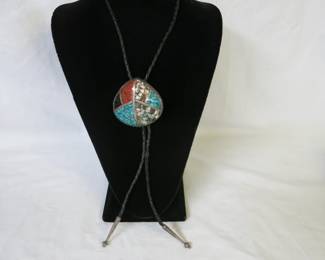 Reyes C. Crespin Santo Domingo Shell Motif Mosaic Channel Inlay Bolo Tie