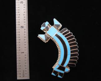 Fadrian and Vivica Bowannie Rainbow Man Inlay Silver Brooch