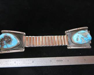 Old Pawn Navajo Turquoise Nugget and Sterling Silver Watch Band