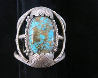 Vintage Navajo Sterling Silver and Royston Turquoise Cuff Bracelet