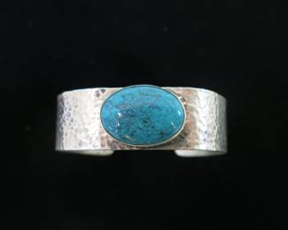 Vintage Navajo Sterling Cuff Bracelet with Turquoise Cabochon