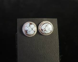 Navajo White Buffalo and Silver Stud Earrings