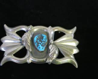Old Pawn Navajo Turquoise Nugget and Silver Sand Cast Belt Buckle