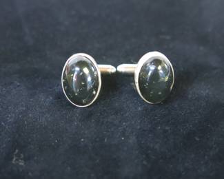 Green Amber and Sterling Silver Navajo Cuff Links