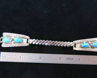 Old Pawn Zuni Silver Turquoise Inlay Watch Band 