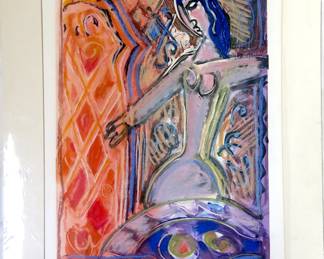 Bill Rane Woman At A Red Window Mixed Media on Paper