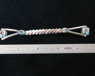 Old Pawn Zuni Sun Face Silver Inlay Watch Band 