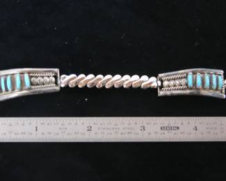 Old Pawn Zuni Silver Needlepoint Turquoise Inlay Watch Band 