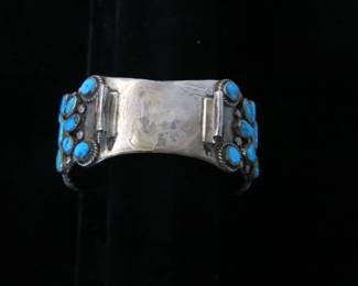 Vintage Francis M. Begay Navajo Silver and Turquoise Cuff Watch Bracelet