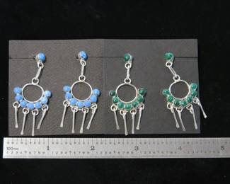 Zuni Silver and Turquoise Inlay Half Moon Earrings