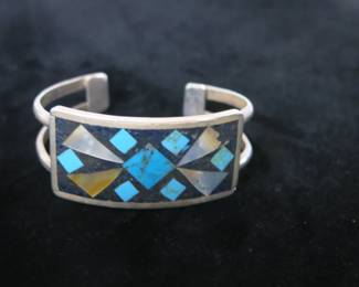 Wilbert Muskett Navajo Silver Geometric Inlay Cuff Bracelet