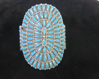 Vintage Zuni Turquoise Needlepoint Cluster Cuff Bracelet