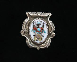 Chester Mahooty (Attr.) Zuni Silver Inlay Gah'n Dancer Brooch