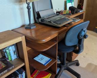 Vintage desk, lawyers lamp, Panasonic typewriter