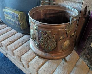 Unusual brass and copper bucket - can hold firewood, a plant, magazines!