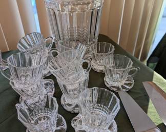 Ice bucket or punch bowl? cups with saucers - Crystal!
