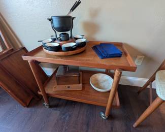 MCM bar/coffee cart, serving trays, Fondu pot set