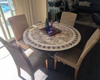 Dining table (indoor or outdoor tiled top) 4 woven chairs