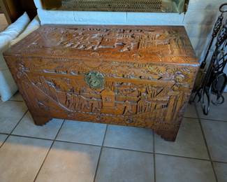 Asian motif wood chest