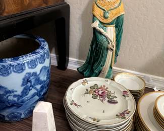 Japanese water pot/planter, Chinese mud figure 