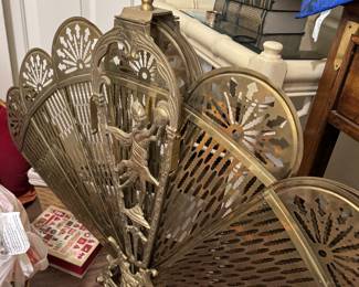 Brass peacock fireplace screen 