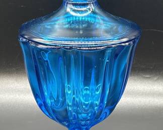 Vtg. LE Smith Blue Footed & Lidded Candy Dish