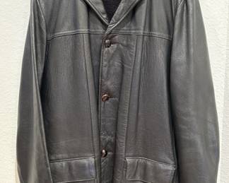 Vintage Sears Men's Black Leather Coat, Size 38