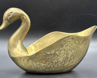 Vintage Embossed Brass Duck Planter