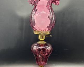 Vintage Electrified Cranberry Glass Hurricane Lamp
