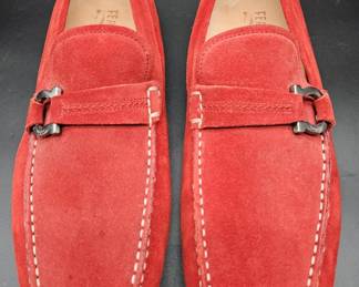 Salvatore Ferragamo Men's Red Suede Slippers, 12D