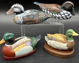 (4) Carved Wooden Duck Figurines, 2 Pair
