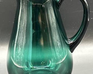 Vintage Dark Green Blown Glass Pitcher