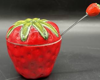 Ceramic Strawberry Jam Jar w/ Lid & Spoon