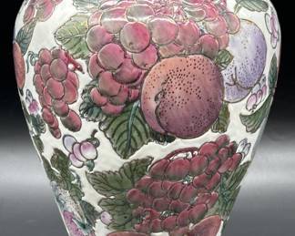 Vintage Toyo Chinese Vase w/ Raised Fruit Design