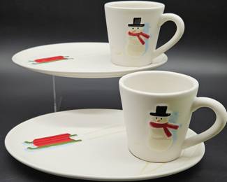 (2) Hallmark Snowman 2-Piece Ceramic Hostess Sets