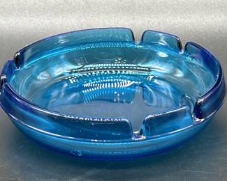 Vintage LE Smith Blue Glass Ashtray