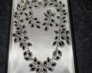 Vintage black Czech crystals and rhinestones necklace & earrings set