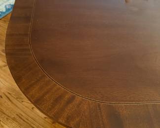 Councill Craftsman banded mahogany double pedestal dining table w/3 leaves