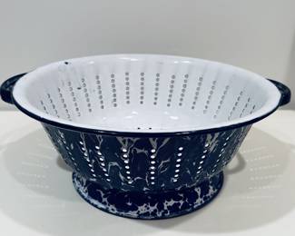 Blue & white enamel colander
