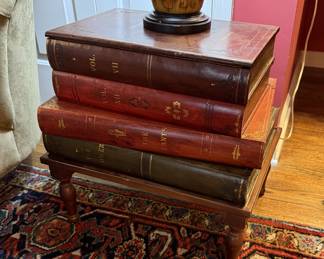 "Stacked books" on stand storage/end table