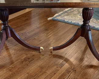 Councill Craftsman banded mahogany double pedestal dining table w/3 leaves