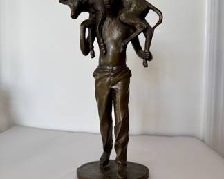 Bronze sculpture - Boy w/calf - Christopher Parks