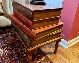 "Stacked books" on stand storage/end table
