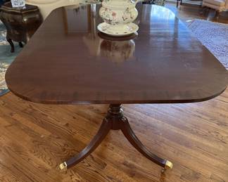 Councill Craftsman banded mahogany double pedestal dining table w/3 leaves