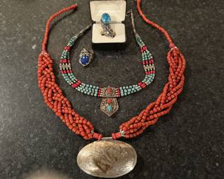 Vintage silver, turquoise & coral jewelry
