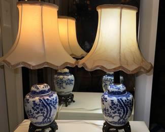 Blue & white ginger jar lamps - iron bases