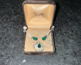 Vintage Panetta "emerald" pendant & drop earrings