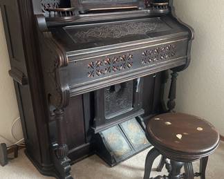 Late 1800's Crown Pump Organ - intricate carvings, working condition. Beautiful item priced to sell. Manufactured by George P. Bent Company, Chicago Illinois.  